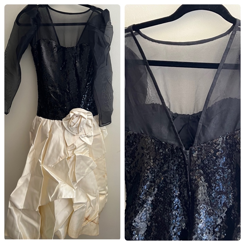 VINTAGE 80’S Sequins Organza Prom Party Formalwear Dress Size 8